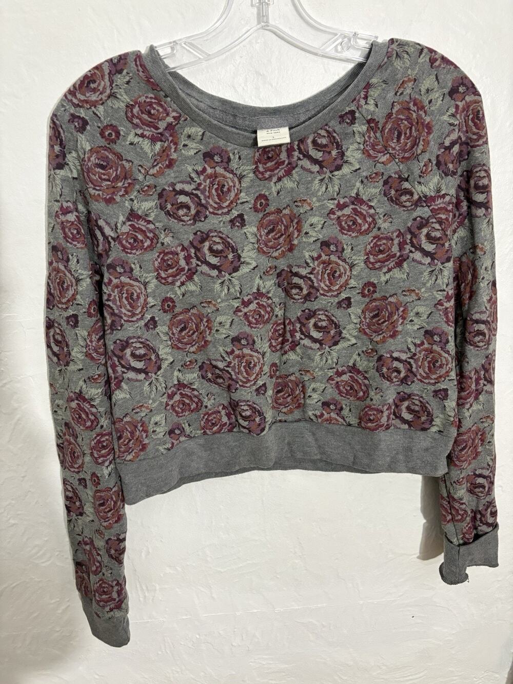 Abercrombie & Fitch Floral Pullover Sweater Gray Purple Crew Neck Women's Size L